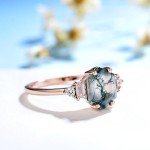 Moss Agate Hexagon Ring in 925 Sterling Silver