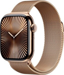 Gold Titanium Apple Watch Series 10 with Milanese Loop