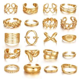 20 Pcs Trendy Gold & Silver Chunky Rings Set