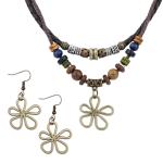 Mikovivi Wood Bead Necklace & Flower Earrings Set