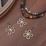 Mikovivi Wood Bead Necklace & Flower Earrings Set