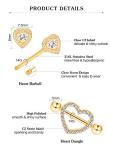 Gold CZ Heart Nipple Tongue Rings - 4 Pairs