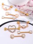 Gold CZ Heart Nipple Tongue Rings - 4 Pairs