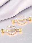 Gold CZ Heart Nipple Tongue Rings - 4 Pairs