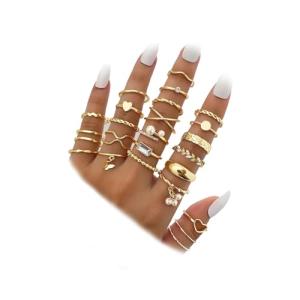 24-Pc Gold Knuckle Rings Set for Women