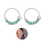 Sterling Silver Turquoise Beaded Helix Hoops, Handmade