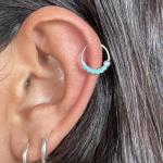 Sterling Silver Turquoise Beaded Helix Hoops, Handmade