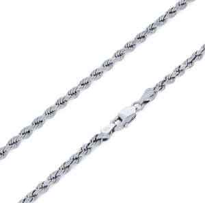 10K White Gold Diamond Cut Rope Chain Necklace