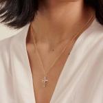 14K Gold Plated Crown Cross Necklace for Women