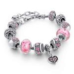 Pink Hearts Silver Plated Charm Bracelet Set