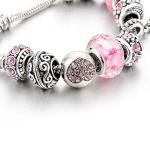 Pink Hearts Silver Plated Charm Bracelet Set