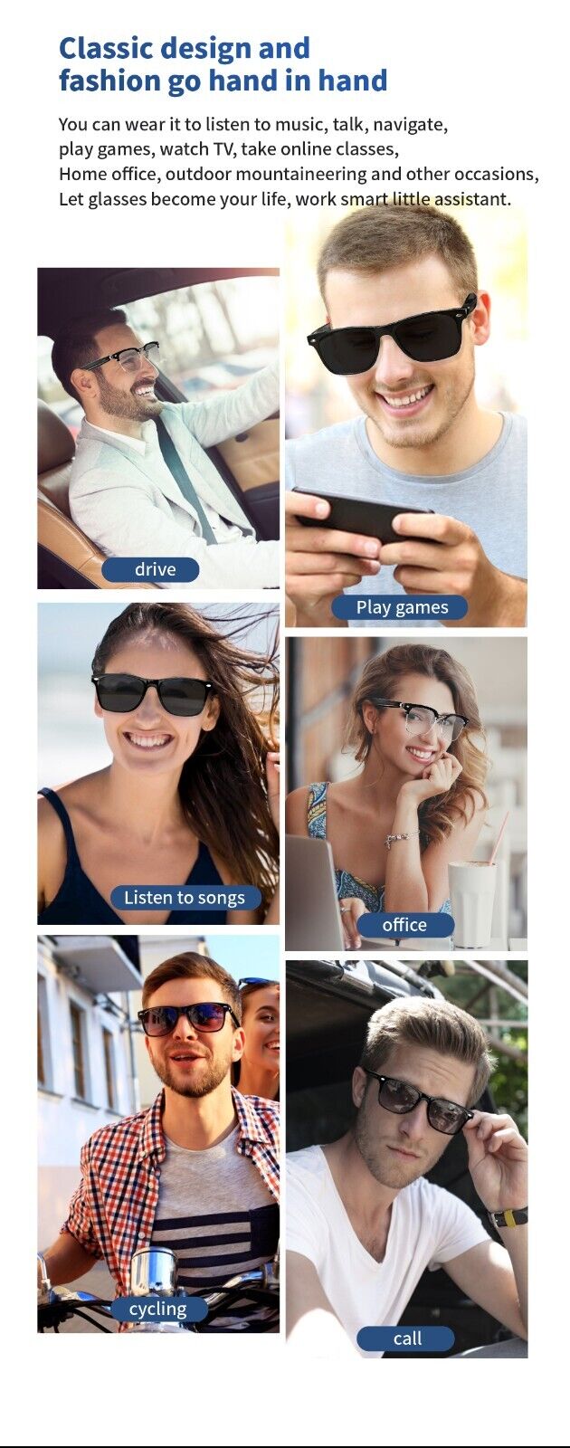 Bluetooth Smart Glasses with Polarized Sunglasses & Speakers