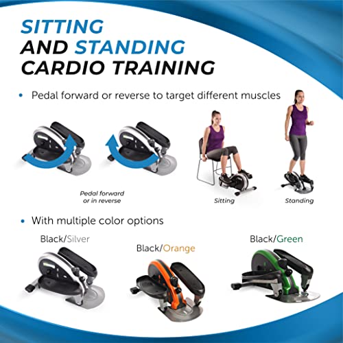 Stamina InMotion E1000 Compact Strider - Seated Elliptical with Smart Workout App - Foot Pedal Exerciser for Home Workout - Up to 250 lbs Weight Capacity - Silver