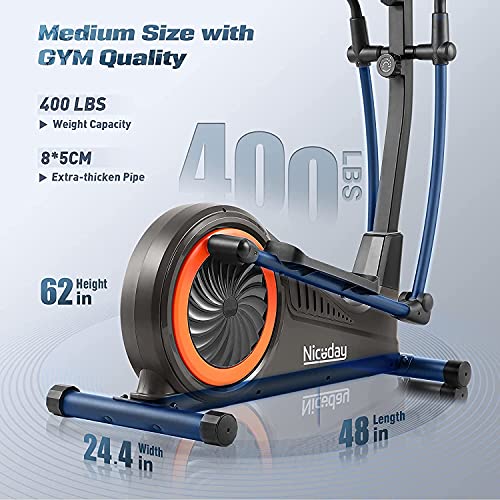 Niceday Elliptical Trainer: Hyper-Quiet, 16 Resistance Levels, 400LB Codable