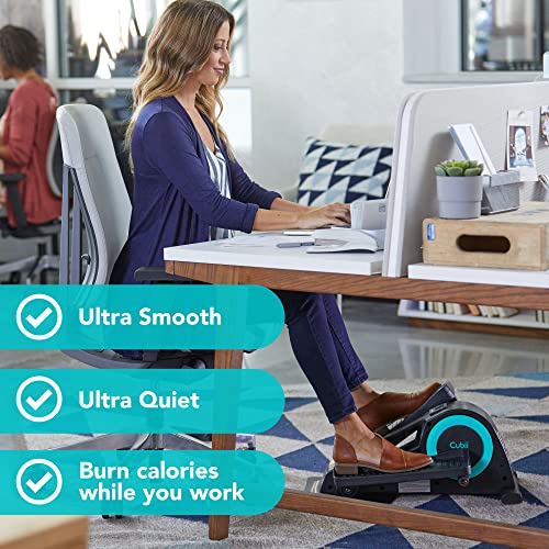Cubii JR1, Under Desk Elliptical, Bike Pedal Exerciser with LCD Fitness Tracker Screen, Adjustable Resistance, Work from Home Fitness, Aqua (Renewed)