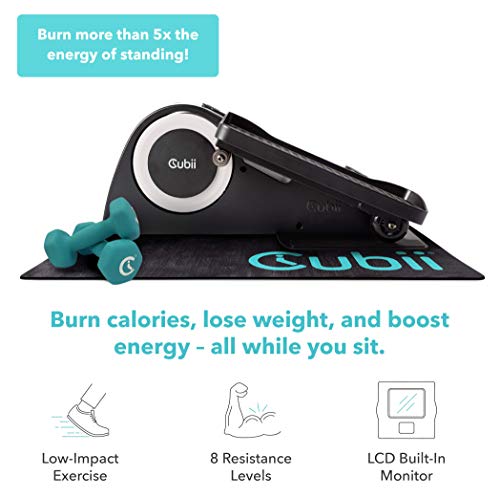 Cubii JR1, Under Desk Elliptical, Bundle w/Mat & Dumbbells, Bike Pedal Exerciser, Work from Home Fitness, Mini Elliptical Machine, Exerciser for Seniors, Desk Exercise, White…