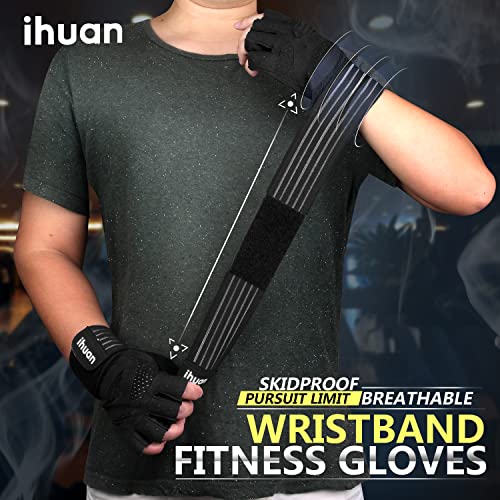 ihuan Ventilated Weight Lifting Gym Workout Gloves Full Finger with Wrist Wrap Support for Men & Women, Full Palm Protection, for Weightlifting, Training, Fitness, Hanging, Pull ups