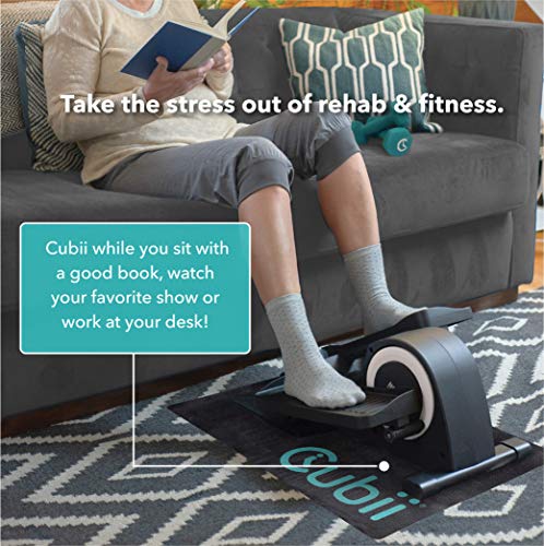 Cubii JR1, Under Desk Elliptical, Bundle w/Mat & Dumbbells, Bike Pedal Exerciser, Work from Home Fitness, Mini Elliptical Machine, Exerciser for Seniors, Desk Exercise, White…