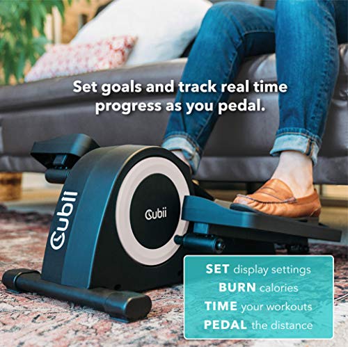 Cubii JR1, Under Desk Elliptical, Bundle w/Mat & Dumbbells, Bike Pedal Exerciser, Work from Home Fitness, Mini Elliptical Machine, Exerciser for Seniors, Desk Exercise, White…