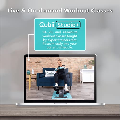 Cubii JR1, Under Desk Elliptical, Bundle w/Mat & Dumbbells, Bike Pedal Exerciser, Work from Home Fitness, Mini Elliptical Machine, Exerciser for Seniors, Desk Exercise, White…
