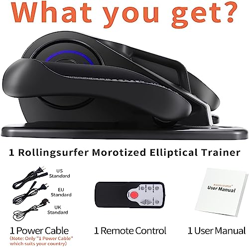 Rollingsurfer Under Desk Elliptical Machine, Adjustable Speeds Elliptical Trainer with Remote Control, Seated Pedal Exerciser, Compact Portable Elliptical Stepper for Teens Seniors and Adults