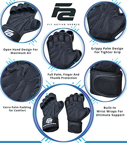 Fit Active Sports Weight Lifting Workout Gloves with Wrist Wraps