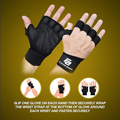 Fit Active Sports Weight Lifting Workout Gloves with Wrist Wraps