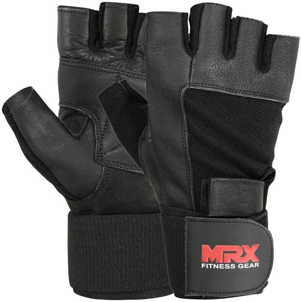 Black Leather Exercise Gym Gloves for Fitness Training
