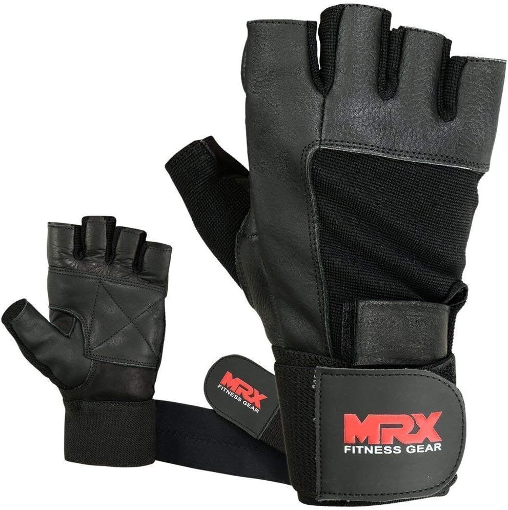 Black Leather Exercise Gym Gloves for Fitness Training
