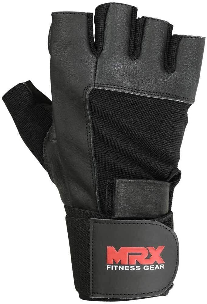 Black Leather Exercise Gym Gloves for Fitness Training