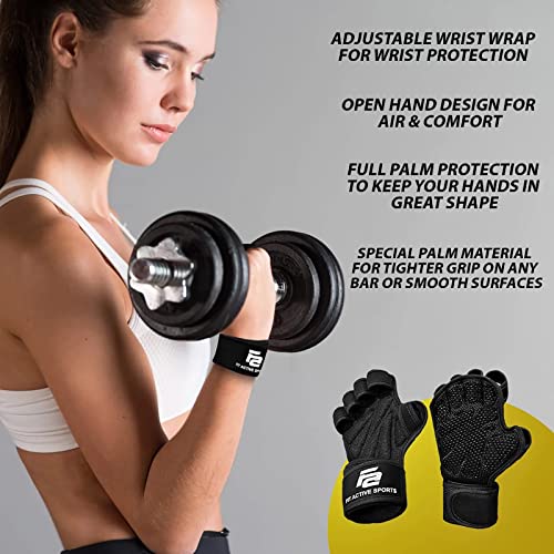 Fit Active Sports Weight Lifting Workout Gloves with Wrist Wraps