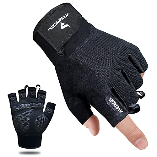 ATERCEL Workout Gloves for Men and Women, Exercise Gloves for Weight Lifting, Cycling, Gym, Training, Breathable and Snug fit (Black, M)