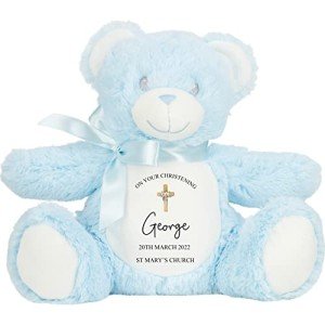 Personalized Blue Teddy Bear for Christening Gifts