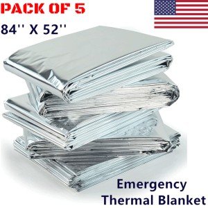 5 Pack Mylar Emergency Thermal Blankets 54"x82