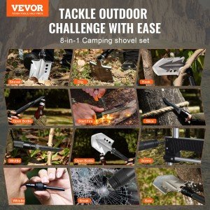 8-in-1 Folding Survival Shovel for Camping