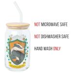 Hufflepuff House Crest Glass Tumbler with Straw