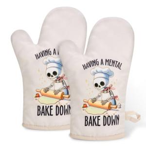 Funny Skeleton Oven Mitts Set for Spooky Bakers