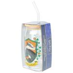Hufflepuff House Crest Glass Tumbler with Straw