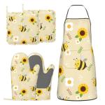 Cute Bees and Sunflowers Kitchen Mitts and Apron Set