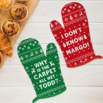 Funny Holiday Oven Mitts and Cookie Bag Set