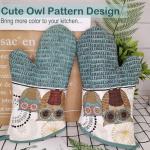 Funny Owl Oven Mitts and Pot Holders Set