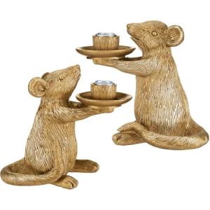 Gold Antique Mouse Candle Holders Set of 2