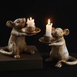 Gold Antique Mouse Candle Holders Set of 2