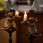 Gold Antique Mouse Candle Holders Set of 2