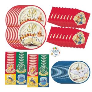 Unique Harry Potter Party Supplies | Plates & Napkins Party Bundle | Serves 16 | Officially Licensed | Wizard Theme Disposable Tableware For Birthday Parties, Classrooms, Movie Nights, Easy Cleanup