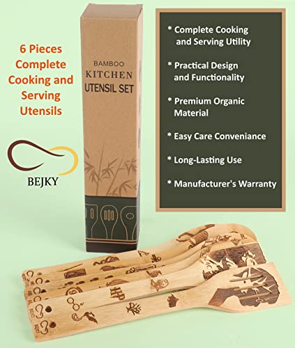 Magical Wizard 6-Pc Bamboo Spoon Set - Engraved Patterns