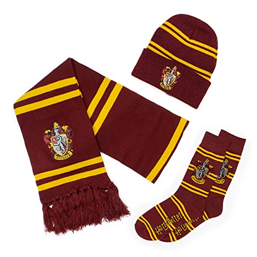 Harry Potter Gryffindor Knit Scarf, Beanie & Socks Set