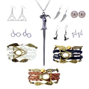 Harry Potter Charm Set with Necklace, Earrings, and Bracelet