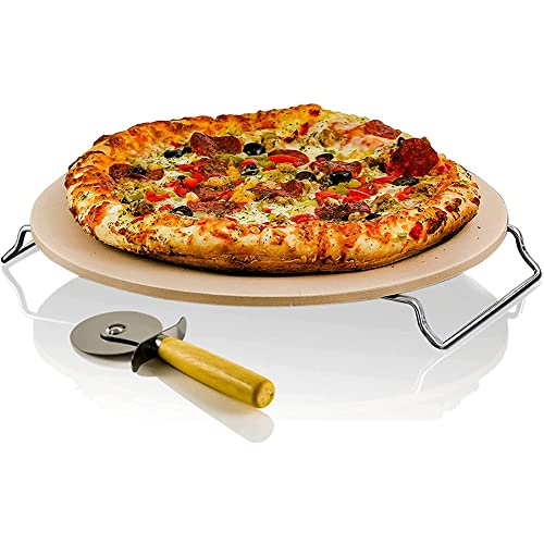 13-Inch Ceramic Pizza Stone Set with Cutter