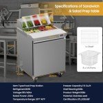 29" Stainless Steel Pizza Prep Table Fridge